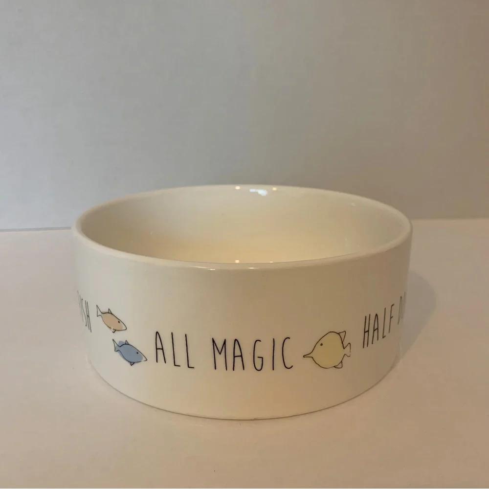 Dog Bowl 6” Round Dishwasher Microwave Safe Dish Cream Color Fish Dog Design